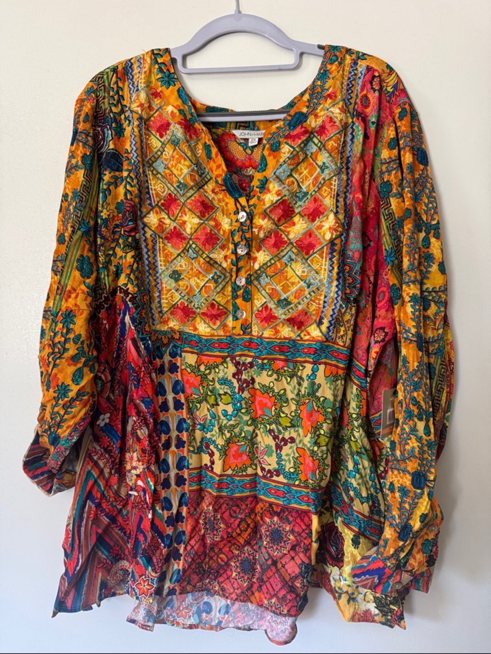 John Mark Multicolor Boho Patchwork Tunic - Mustard & Teal